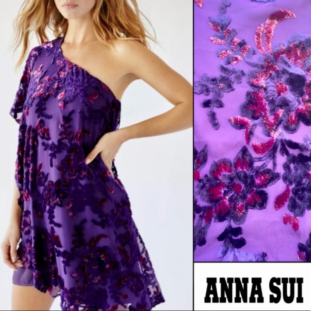 Anna Sui Purple Velvet One Shoulder Dress – Size 2